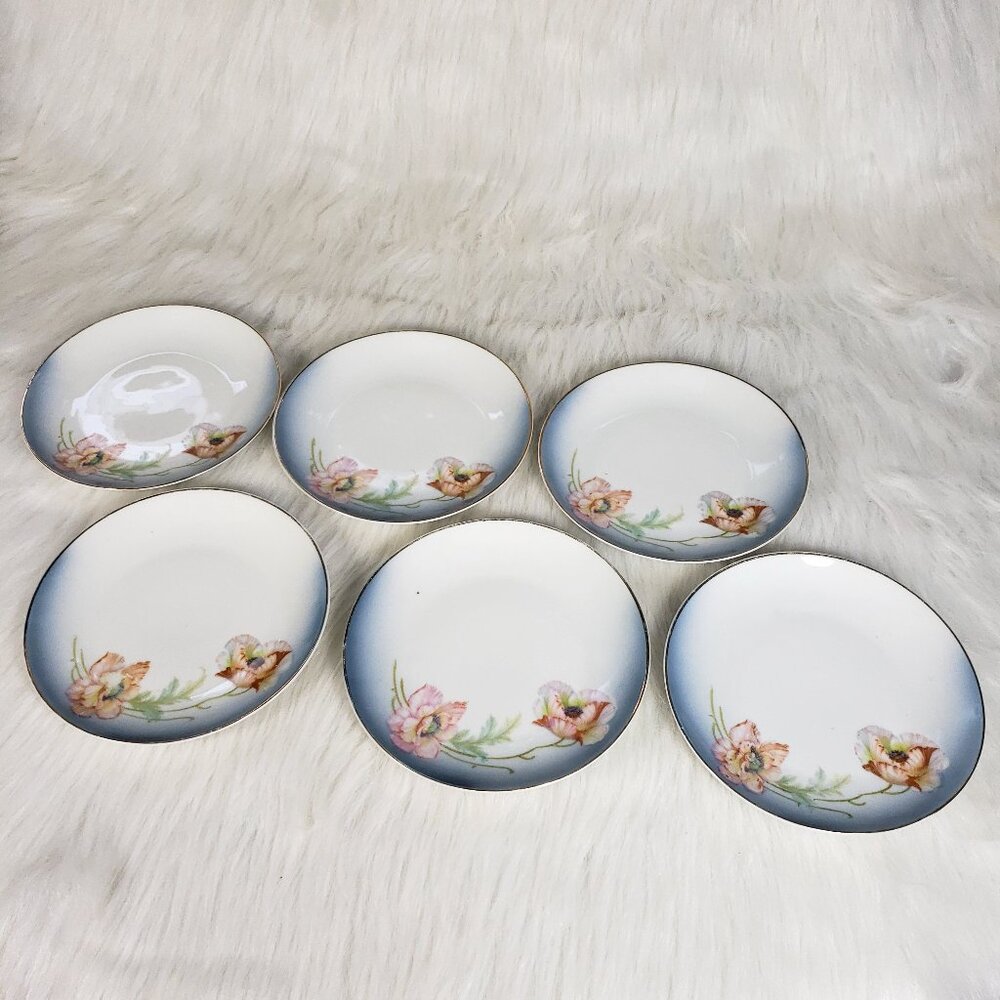 Antique Kloster Vessra German Plate Set/6 Pink Poppies
